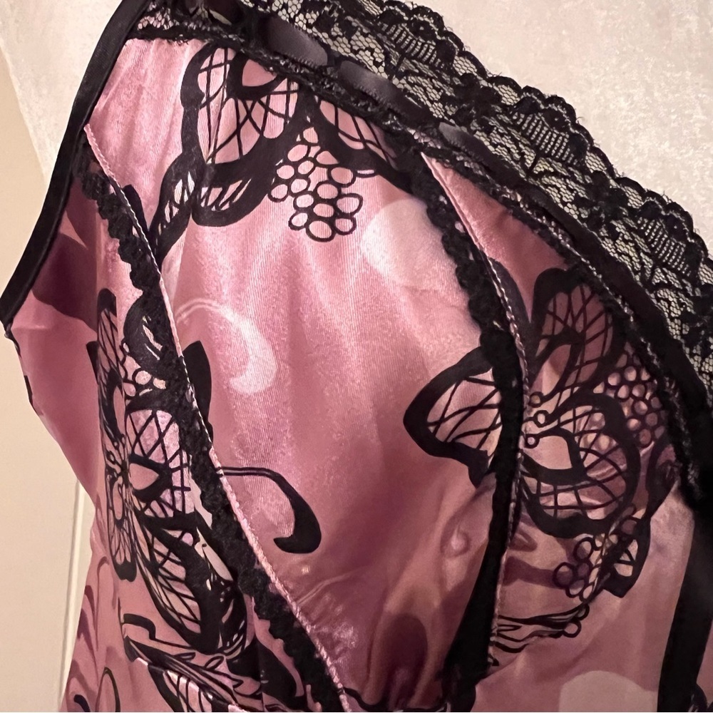 Apt 9 chemise nightgown purple flowers black lace large NWT - Picture 4 of 7